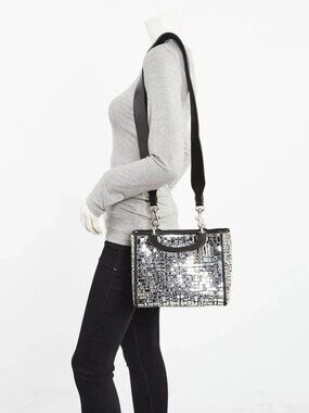 Christian Dior Black Leather Mosaic of Mirrors Medium Lady Dior Bag